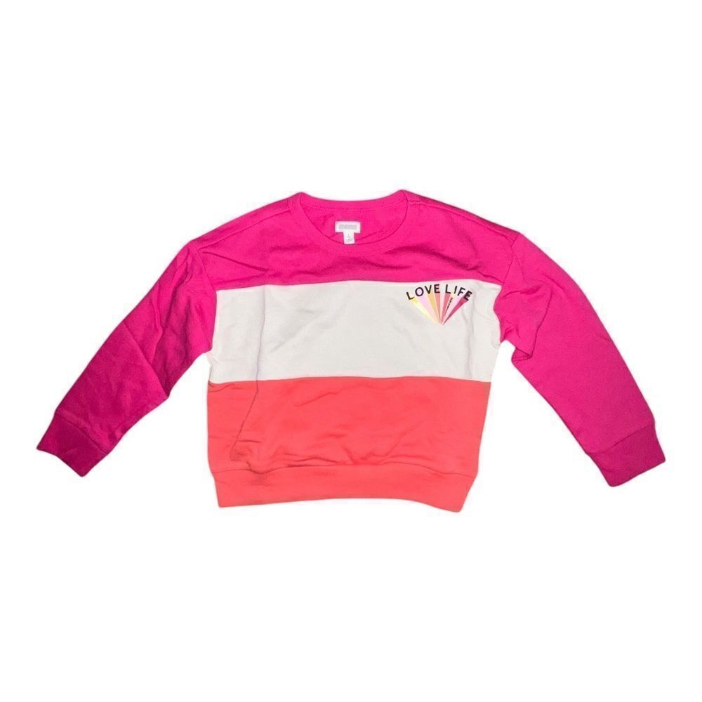 Gymboree Girls Pink Color Block Love Life Graphic Sweatshirt Small NWT